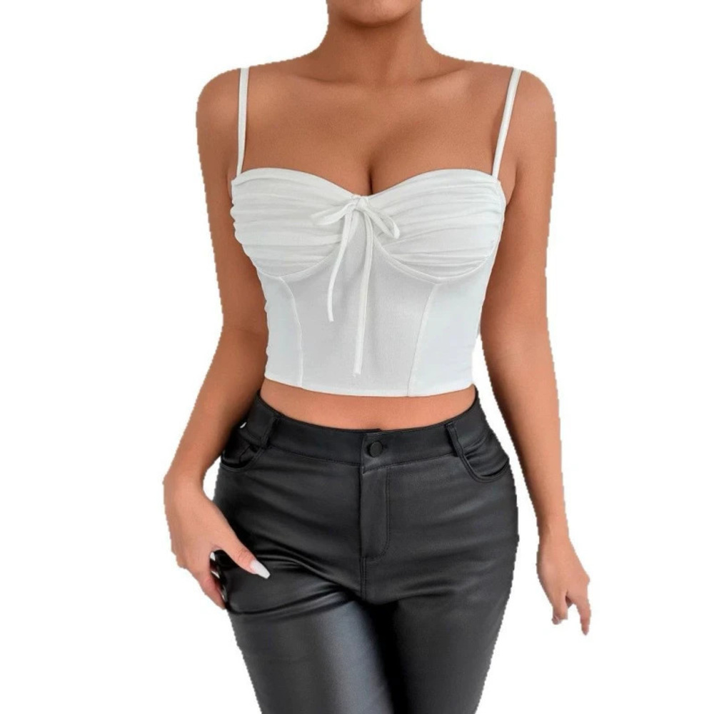 Summer Sexy Fitted Backless Cami Ruffle Crop Top